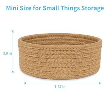 ABenkle Small Woven Basket, Empty Tiny Shallow Storage Basket, Mini Cotton Rope Baskets, Round Decor...