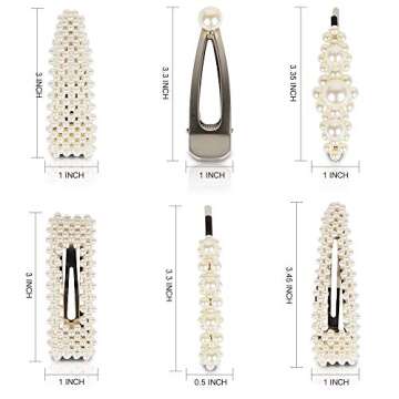 6 Set Of Pearl Hair Clips For Women Girls Teenitor Snap Clip Large Barrettes Handmade Woven Beads-Em...
