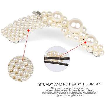 6 Set Of Pearl Hair Clips For Women Girls Teenitor Snap Clip Large Barrettes Handmade Woven Beads-Embellished bobby Hairpins Shiny Hair Styling Tools Gifts For Birthday Wedding Daily Head Wear