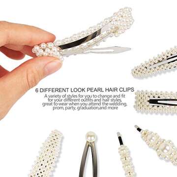 6 Set Of Pearl Hair Clips For Women Girls Teenitor Snap Clip Large Barrettes Handmade Woven Beads-Embellished bobby Hairpins Shiny Hair Styling Tools Gifts For Birthday Wedding Daily Head Wear