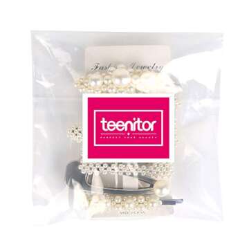 6 Set Of Pearl Hair Clips For Women Girls Teenitor Snap Clip Large Barrettes Handmade Woven Beads-Embellished bobby Hairpins Shiny Hair Styling Tools Gifts For Birthday Wedding Daily Head Wear