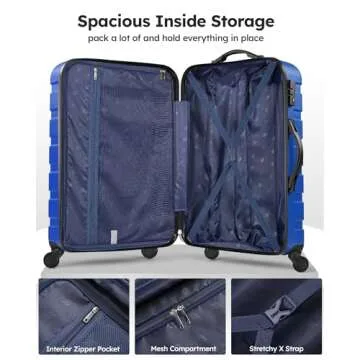 Suitour Luggage 3 Piece Sets Hard Shell Luggage Set with Spinner Wheels, TSA Lock, 20 24 28 inch Travel Suitcase Sets, Bright Blue