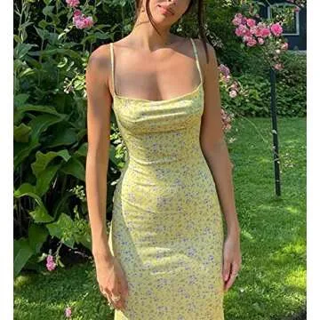 Argeousgor Y2K Floral Print Spaghetti Strap Bodycon Maxi Dress Deep V Neck Long Dress Sexy Backless Summer Streetwear