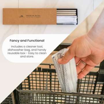 A Bar Above Gold Metal Cocktail Reusable Straws, with Straw Cleaner Brush, Dishwasher Bag, Stylish Stainless Steel Straws for Drinking, Stirring, Cocktail Metal Straws, Reusable Set