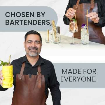 A Bar Above Gold Metal Cocktail Reusable Straws, with Straw Cleaner Brush, Dishwasher Bag, Stylish Stainless Steel Straws for Drinking, Stirring, Cocktail Metal Straws, Reusable Set