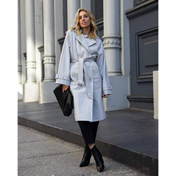 Chic Slim Long Trench Coat for Women in Ice Grey