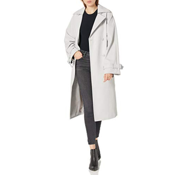 Chic Slim Long Trench Coat for Women in Ice Grey