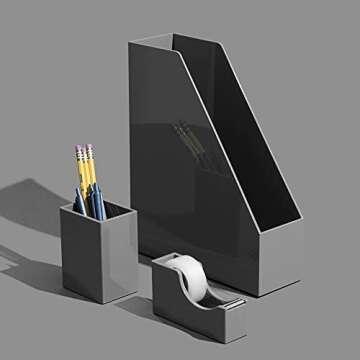 Alfion Vertical Organizer Box | Magazine File Holder | Colorful Modern Desk Accessories for Office, Home, or School 2-Pack (Charcoal Grey)