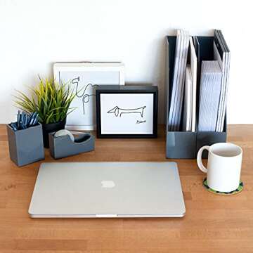 Alfion Vertical Organizer Box | Magazine File Holder | Colorful Modern Desk Accessories for Office, Home, or School 2-Pack (Charcoal Grey)