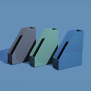 Alfion Vertical Organizer Box | Magazine File Holder | Colorful Modern Desk Accessories for Office, Home, or School 2-Pack (Charcoal Grey)