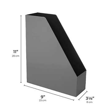 Alfion Vertical Organizer Box | Magazine File Holder | Colorful Modern Desk Accessories for Office, Home, or School 2-Pack (Charcoal Grey)