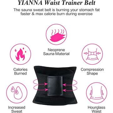 YIANNA Women Waist Trainer Belt - Slimming Sauna Waist Trimmer Belly Band Sweat Sports Girdle Belt Weight loss, YA8003-Black-M