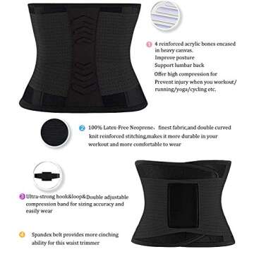 YIANNA Women Waist Trainer Belt - Slimming Sauna Waist Trimmer Belly Band Sweat Sports Girdle Belt Weight loss, YA8003-Black-M