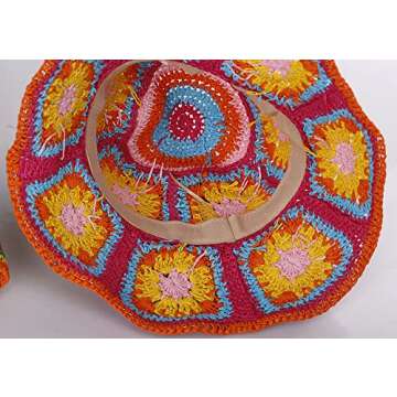 Womens Straw Sun Hat Floral Woven Bucket Hat Fishing Hat Beach Hat Hand Woven Foldable Cap