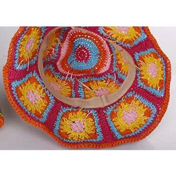 Womens Straw Sun Hat Floral Woven Bucket Hat Fishing Hat Beach Hat Hand Woven Foldable Cap