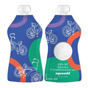 SQUOOSHI Reusable Food Pouches – Snack Bags & Freezer Storage- Assorted Snacks Pouch, Refillable, Leak-Proof Zipper Set for All Age Groups (Pack of 10)