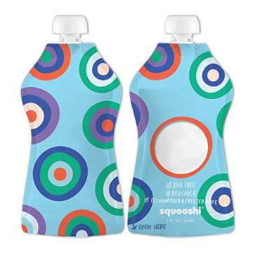 SQUOOSHI Reusable Food Pouches – Snack Bags & Freezer Storage- Assorted Snacks Pouch, Refillable, Leak-Proof Zipper Set for All Age Groups (Pack of 10)