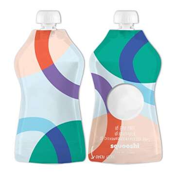 SQUOOSHI Reusable Food Pouches – Snack Bags & Freezer Storage- Assorted Snacks Pouch, Refillable, Leak-Proof Zipper Set for All Age Groups (Pack of 10)
