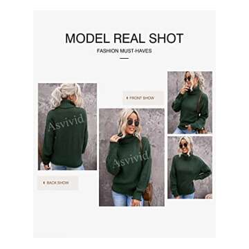 Asvivid Women's Turtleneck Sweater - Cozy Fall Style in Green