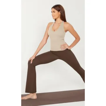 ODODOS 3-Pack Seamless Racerback Tank for Women Ribbed Knit Soft Sleeveless Tank Tops, Waist Length, Mushroom+Taupe+Charcoal, Medium/Large