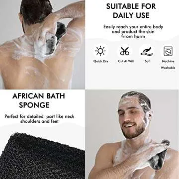 Yiclick Exfoliating Glove Mitt,African Exfoliating Net for Shower & Bath, Body Scrubber for Dead Skin Remover, Body Scrub Exfoliating Washcloth Wash Cloth Loofah Sponge (2 in 1-2) (2 in 1-2)