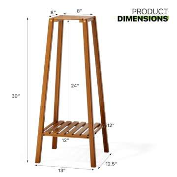 Magshion 2-Tier Bamboo Tall Plant Stand, 30 Inch Tall Indoor Outdoor Pot Holder Small Space Flower S...