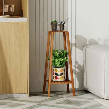Magshion 2-Tier Bamboo Tall Plant Stand, 30 Inch Tall Indoor Outdoor Pot Holder Small Space Flower Shelf Rack for Corner, Patio, Balcony, Garden