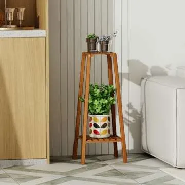 Magshion 2-Tier Bamboo Tall Plant Stand, 30 Inch Tall Indoor Outdoor Pot Holder Small Space Flower Shelf Rack for Corner, Patio, Balcony, Garden
