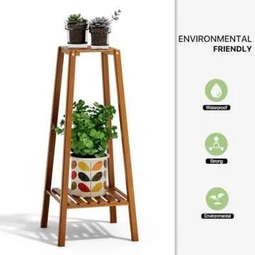 Magshion 2-Tier Bamboo Tall Plant Stand, 30 Inch Tall Indoor Outdoor Pot Holder Small Space Flower Shelf Rack for Corner, Patio, Balcony, Garden