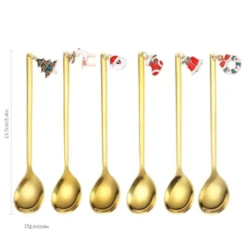 Gold Christmas Coffee Spoon Set - 6 Decorative Stirrers