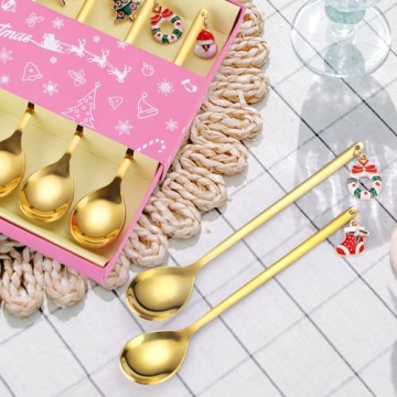 Gold Christmas Coffee Spoon Set - 6 Decorative Stirrers