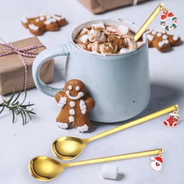 Gold Christmas Coffee Spoon Set - 6 Decorative Stirrers