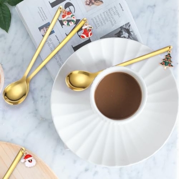 Gold Christmas Coffee Spoon Set - 6 Decorative Stirrers