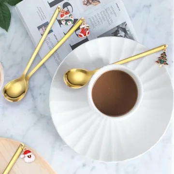 Gold Christmas Coffee Spoon Set - 6 Decorative Stirrers