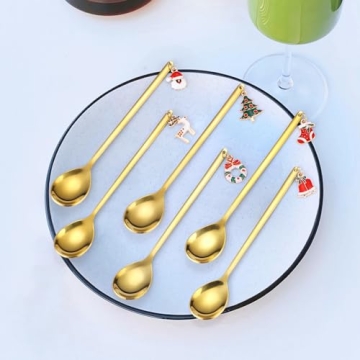 Gold Christmas Coffee Spoon Set - 6 Decorative Stirrers