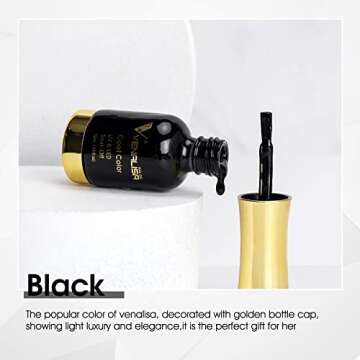 VENALISA Gel Nail Polish, 12ml Black Color Soak Off UV LED Nail Gel Polish Nail Art Starter Manicure Salon DIY at Home, 0.43 OZ