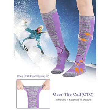 Ski Socks Women Men,Thermal Skiing & Snowboard Socks, Cold Weather, Winter Performance Socks 2-Pack