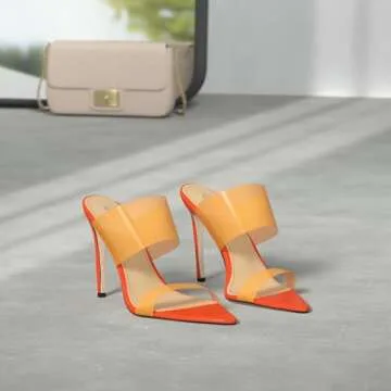 vivianly Clear Pointed Toe Heel Sandals Transparent Strap Stiletto High Heels Slip on Mules for Wome...