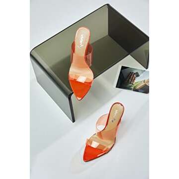 vivianly Clear Pointed Toe Heel Sandals Transparent Strap Stiletto High Heels Slip on Mules for Women Size 8