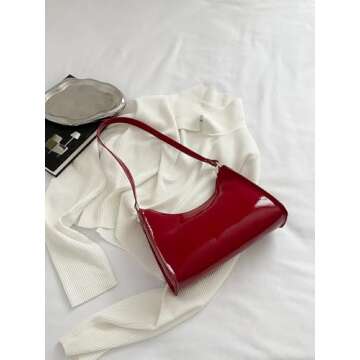 QWINEE Women's Artificial Patent Leather Tote Bag for Women Zipper Square Bag Satchel Purse and Handbags Ladies Shoulder Totes Bag Crossbody Bags Burgundy