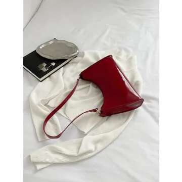 QWINEE Women's Artificial Patent Leather Tote Bag for Women Zipper Square Bag Satchel Purse and Handbags Ladies Shoulder Totes Bag Crossbody Bags Burgundy