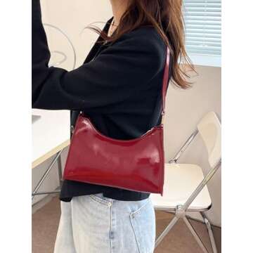 QWINEE Women's Artificial Patent Leather Tote Bag for Women Zipper Square Bag Satchel Purse and Handbags Ladies Shoulder Totes Bag Crossbody Bags Burgundy