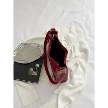 QWINEE Women's Artificial Patent Leather Tote Bag for Women Zipper Square Bag Satchel Purse and Handbags Ladies Shoulder Totes Bag Crossbody Bags Burgundy