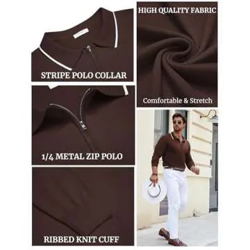 Stylish COOFANDY Men's Quarter Zip Polo for All Seasons