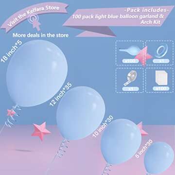 Blue Balloon Garland Kit Kelfara 100Pcs Different Sizes 18/12/10/5 inch Pastel Light Blue Round Late...