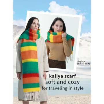 kaliya Womens Winter Scarf for Women Chunky Oversized Striped, Women's Fashion Scarves Colorful Large Christmas Blanket Scarf(Red)
