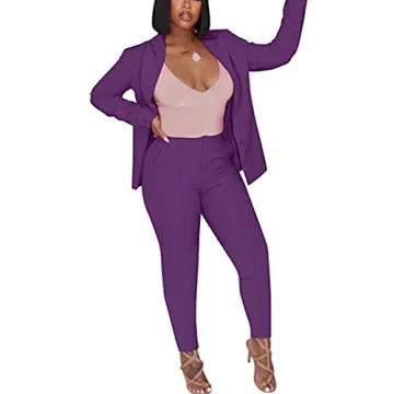 Women's Elegant 2 Piece Blazer and Pants Set in Purple