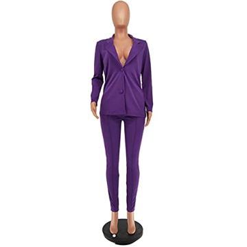 Women's Elegant 2 Piece Blazer and Pants Set in Purple