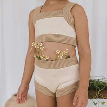 Toddler Baby Girls Knit Summer Outfits Checkerboard Plaids Sweater Vest +Drawstring Bloomer Shorts 2Pcs Clothes Set (White, 6-9 Months)