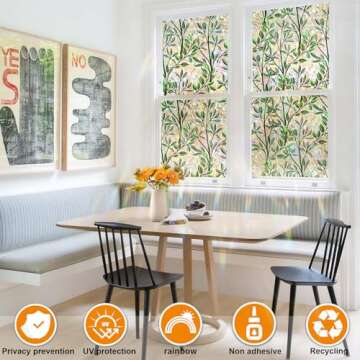 Countewol Window Privacy Film Stain Glass Window Film Rainbow Window Film Window clings Non-Adhesive Reusable Decorative for Room (Leaf Rainbow, 17.5 X 78.7 in)